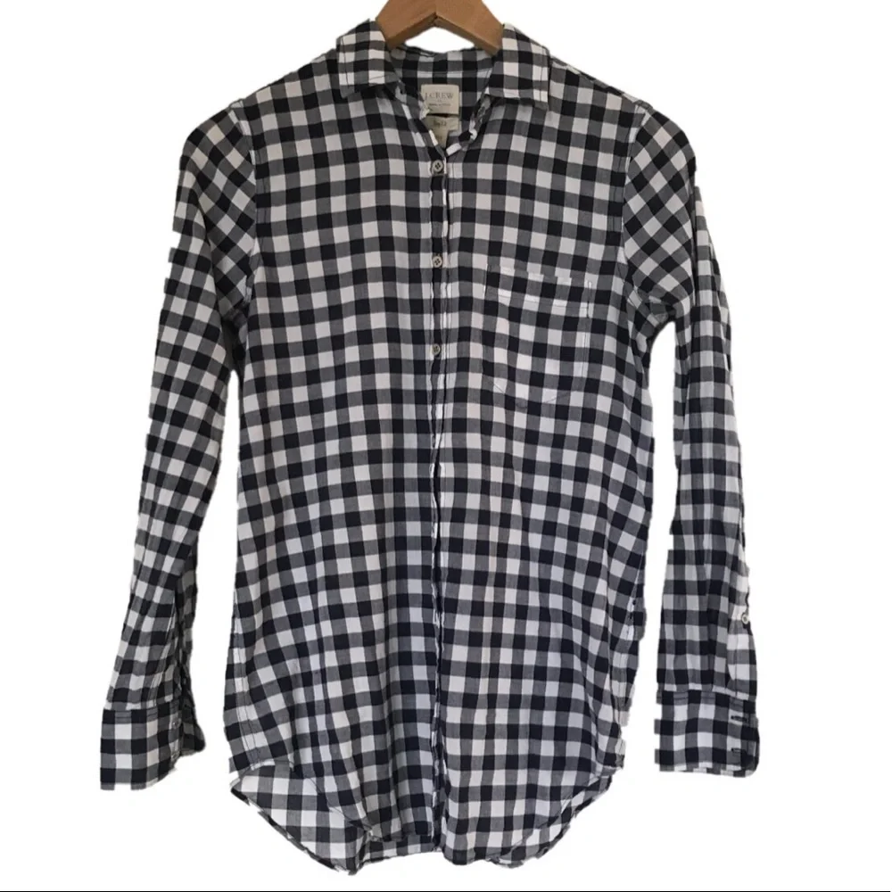 J. Crew Black and White Gingham Button-Down